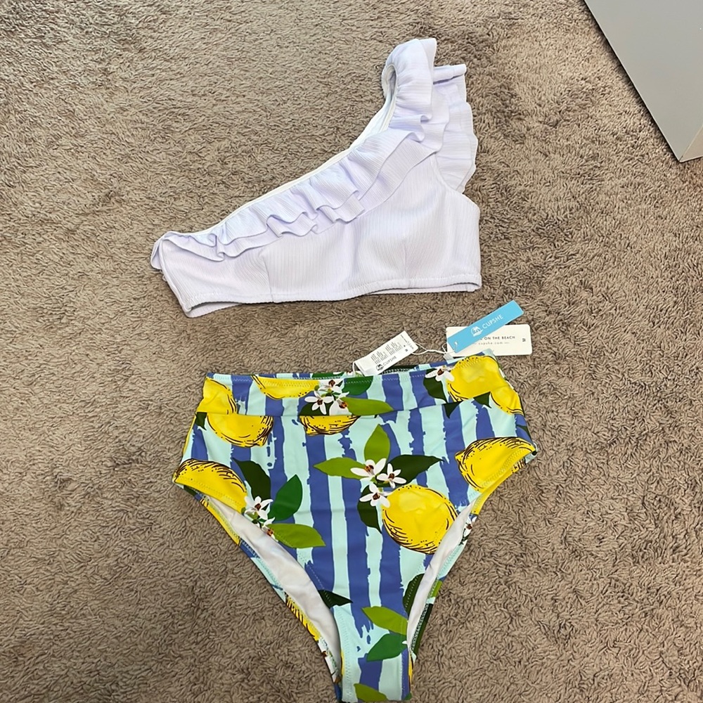 Ruffle white top and high waist bottom